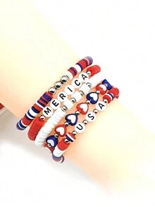 5 件套纸板、软粘土圆盘、亚克力字母珠、弹性字母手链套装，男女节日庆祝礼物 - 五件套手鍊 - 查看 3