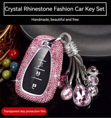 Fashion Luxury Sparkling Rhinestone Key Fob Cover With Keychain Lanyard For Chevrolet For Chevy For Malibu For Equinox For Traverse For Camaro For Cruze For Blazer 4 5 Buttons Smart Key - Pink+Angel pendant - View 3