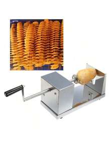HaroldDol Stainless Steel Manual Tornado Spiral Potato  Spiral Potato Slicer Chipper Potatoes Chips  Machine Kitchen Tool Silver The Best Gift/Present For Family&Friends Happy Christmas - Silver - View 1