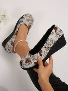 Giày cao gót đế giữa thời trang màu trơn cổ điển cho nữ - Giày lười đế mềm nông - Quy trình keo nóng chảy giúp gót chân không bị rơi ra - Giày lười mũi tròn đế dày chống trượt - Đa năng cổ điển - Màu be - Xem 2