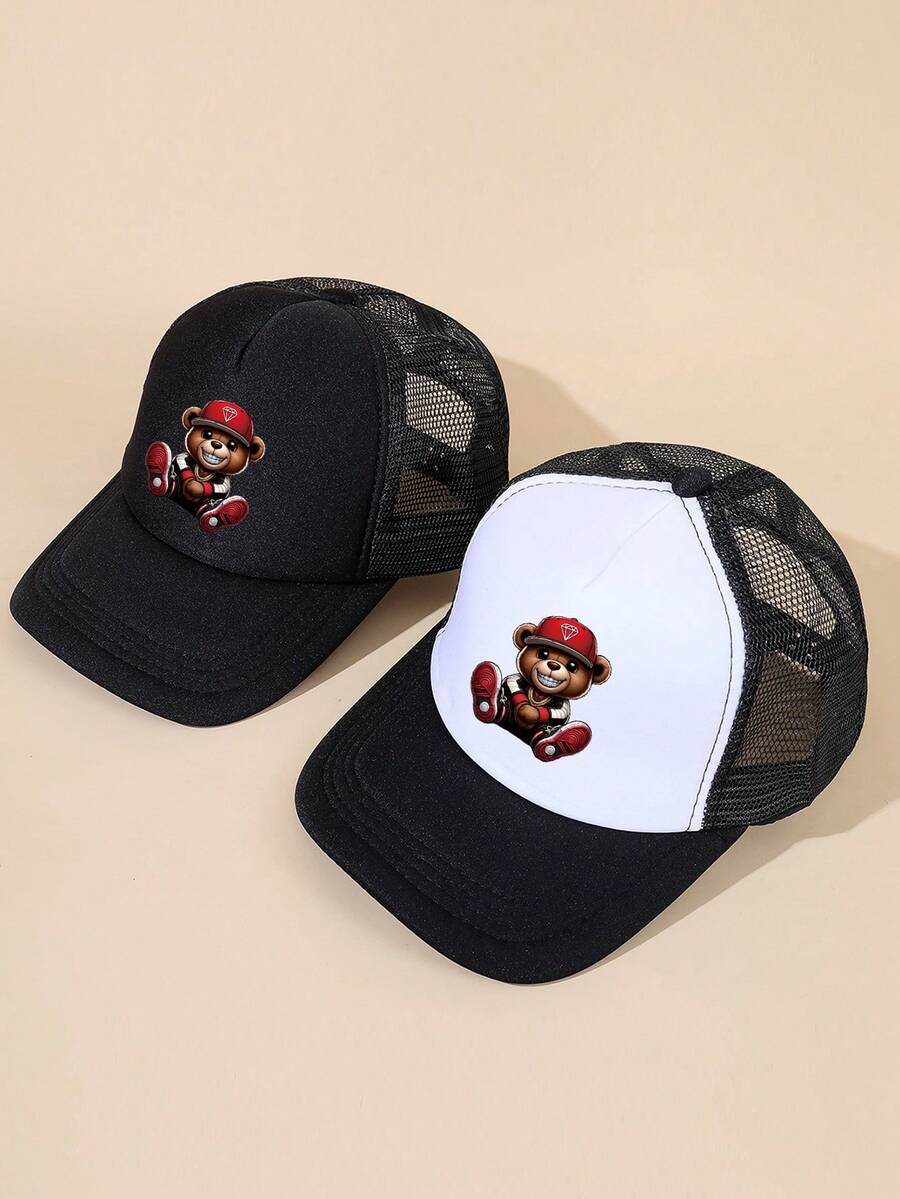 适合日常生活和户外的男士熊印花卡车司机帽 - 彩色 - 查看 1