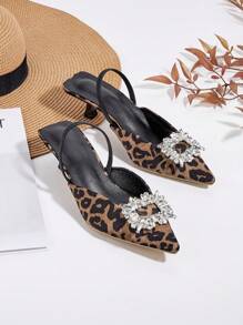 2026 Women's New Comfortable Crystal Buckle Pointed Toe High Heels (Asymmetrical Cutting Uppers) - Rust Brown - View 1