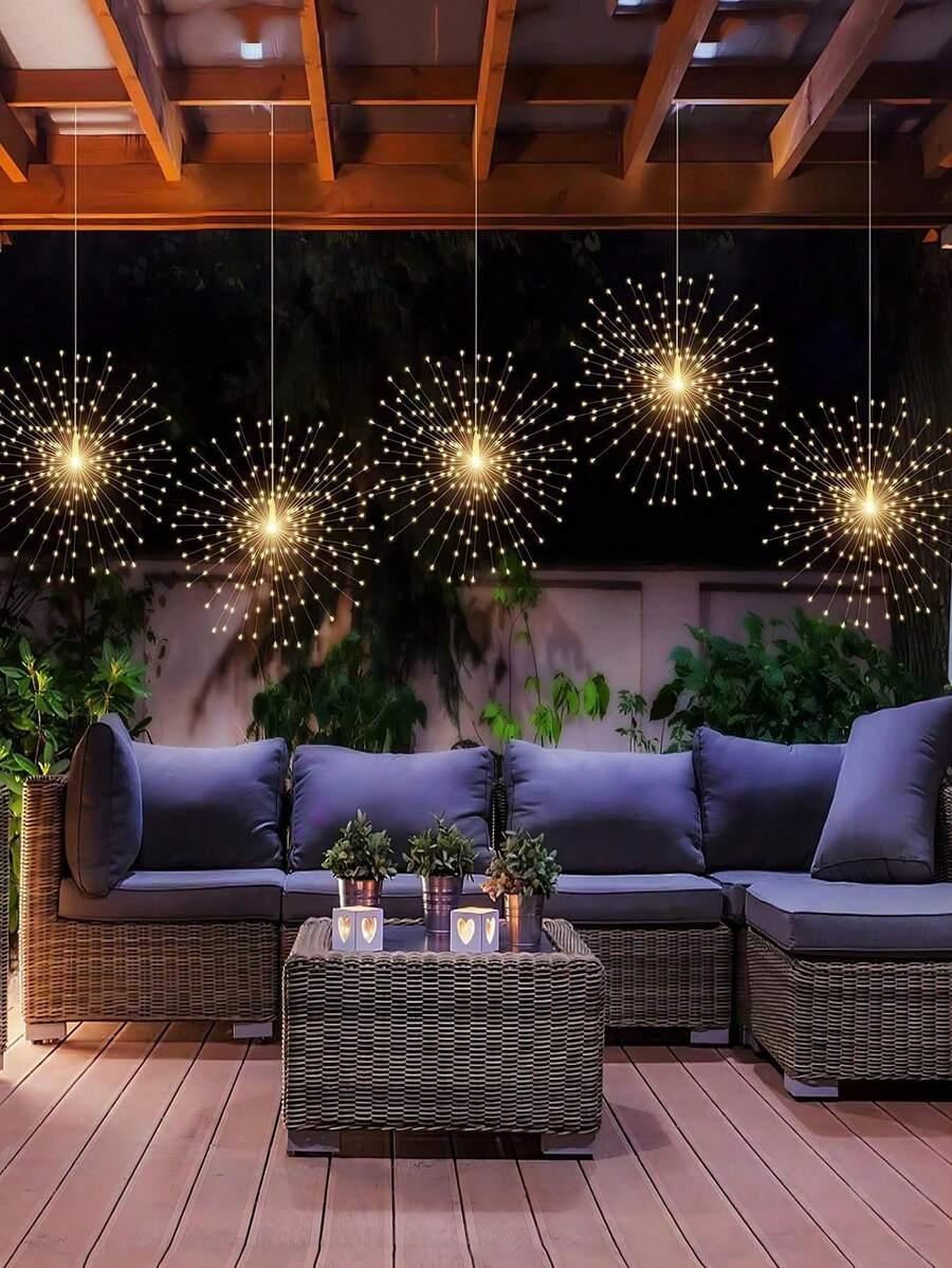 1Set Hanging Solar Outdoor Garden Fireworks Lights, With 360/480 LED