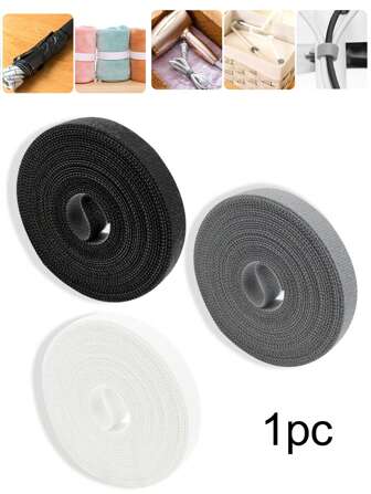 1pc Adjustable Nylon Hook-And-Loop Cable Tie Strap, Reusable Back-To-Back Fastener