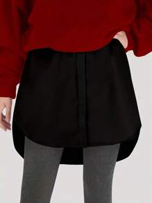 1PC Women Black Simple Korean Style Half-Body Skirt Inner White-Edge Shirt T-Shirt Extended Underskirt Covering Buttocks,Bottom Dress