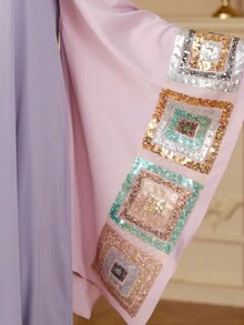 Solessence Abaya Siskakia pour femme avec sequins, bande en dentelle, diamants, col montant évasé, manches évasées, élégant et modeste, manches longues, ample, kaftan marocain saoudien - Prune - Voir 9
