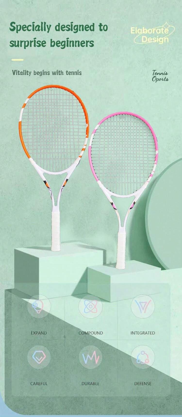 2pcs/Set Tennis Racket Full Aluminium OnePiece Extra Large Racket Face