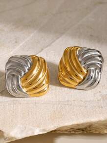 1 paire Boucles d'oreilles géométriques, Boucles d'oreilles en acier de titane exquises à double anneau, Boucles d'oreilles minimalistes en forme de croix, Petits anneaux de deux couleurs, Cadeaux quotidiens pour Noël et fêtes