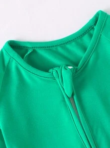 Baby Girl 2pcs/Set Bamboo Fiber Soft, Breathable, Skin-Friendly, High Elasticity, Solid Color Combination, Long Sleeve & Pants Two-Piece Jumpsuit With Zipper (Foot Cover Can Be Folded) - Nhiều màu - Xem 3