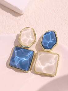 1 cặp hoa tai hình giọt nước bất đối xứng bằng nhựa màu xanh và hồng cổ điển thanh lịch dành cho phụ nữ, phong cách mới - Nhiều màu - Xem 9