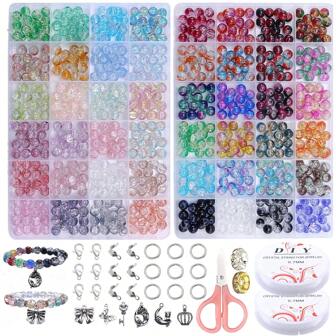 100/360/720pcs 8mm Glass Beads With Cracked Design, DIY Jewelry Necklace Bracelet Accessories Kit