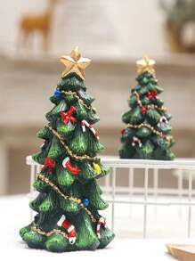 1pc Resin Carved Christmas Tree Figurine, Cute Mini Christmas Tree For Holiday Party Best Gifts