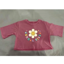 Cropped Basic Women's Blouse Oversized Basic Collar Super Comfortable Flower Print - 玫紅色 - 查看 1