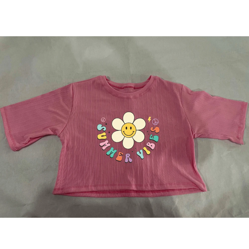 Cropped Basic Women's Blouse Oversized Basic Collar Super Comfortable Flower Print - 玫紅色 - 查看 1