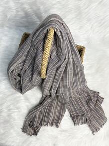 1 件男士优雅条纹时尚前卫保暖粘胶亚麻混纺流苏围巾，全新极简主义奢华自然风格轻质围巾男士配饰 - 彩色 - 查看 6