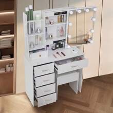 Schminktisch mit spiegel und hocker Beleuchtung 6 Schublade Frisiertisch mit LED