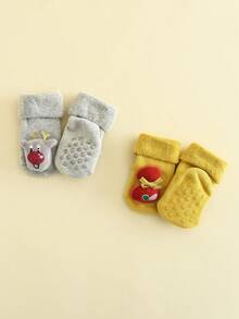 3 đôi tất chống trượt hình hoạt hình cho trẻ sơ sinh và trẻ nhỏ, có đế bám, thích hợp cho cả nam và nữ, ấm áp cho mùa thu/đông. - Nhiều màu - Xem 3