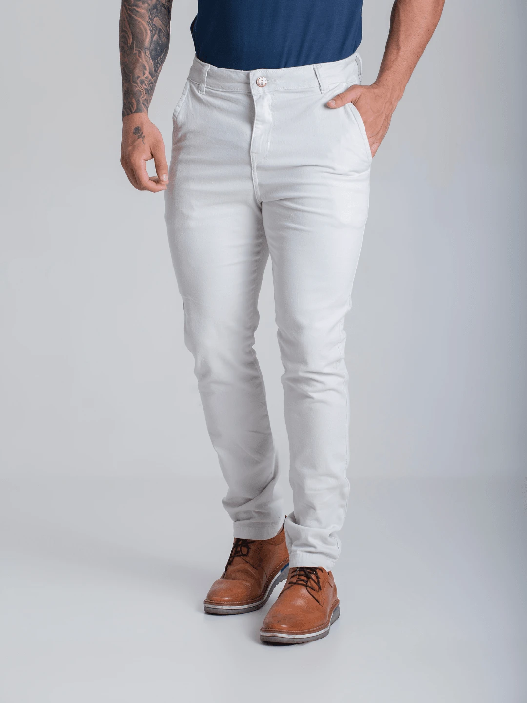 Shein Men's Slim Fit Casual Sport Pants With Built-In Pocket Knife Pocket With Lycra High Durability And Comfort - 淺色水洗藍 - 查看 1