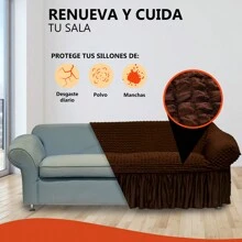 Protector Cubre Sala Stretch Fit Falda Bubble 3 Piezas - Marrón Chocolate - Ver 4