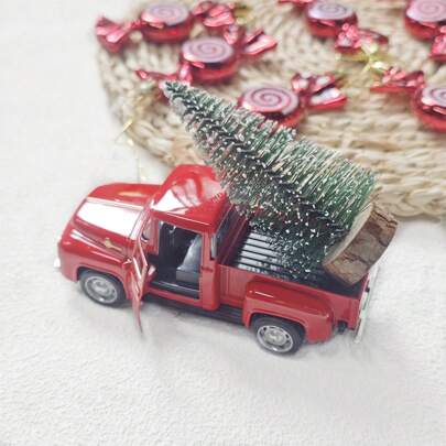 مجموعة من 2 قطعة، زينة عيد الميلاد لسنة 2024 وأعياد السنة الجديدة للمنزل، تزيين المكتب، أشكال شاحنة حمراء 10 سم وتزيينات شجرة عيد الميلاد، عيد ميلاد سعيد