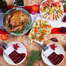 12 件迷你圣诞袜 7 英寸，水牛格纹和毛绒袜口组合圣诞袜、圣诞吊饰、万圣节、万圣节装饰 - 12PCS紅色 - 查看 5