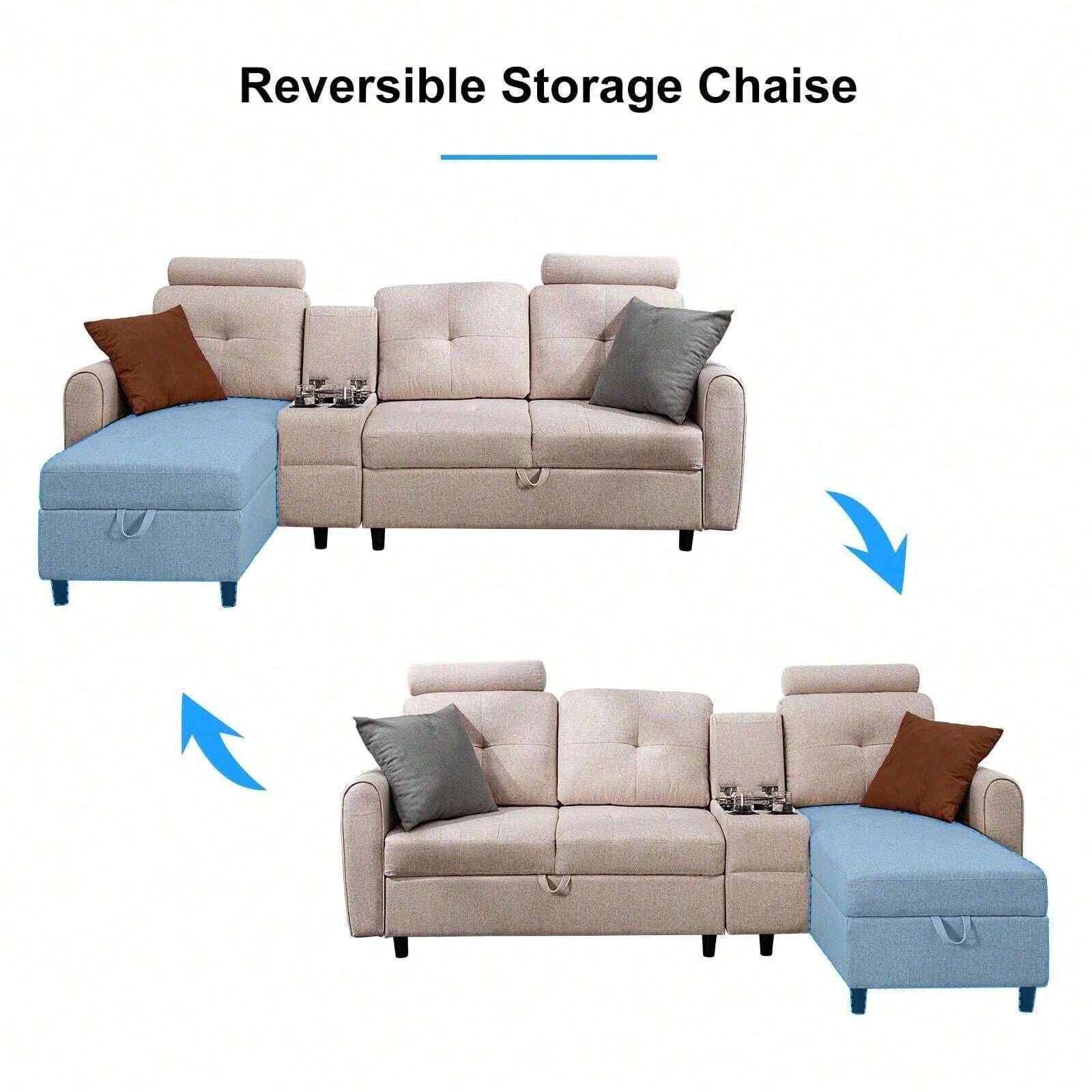 Sectional Sofa Couch With Reversible Storage Chaise, Uphostered L