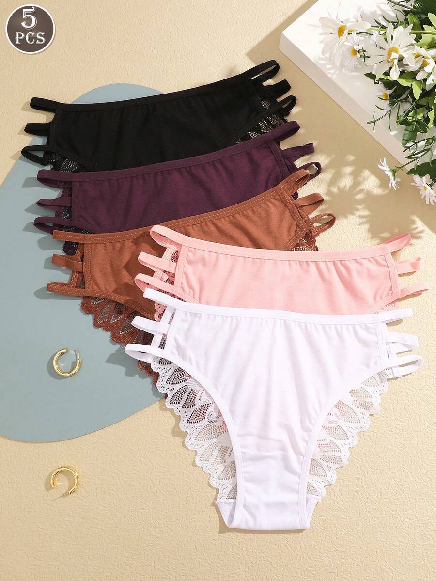 5 cái/gói Quần lót ren khoét eo thoải mái cho nữ - Nhiều màu - Xem 1