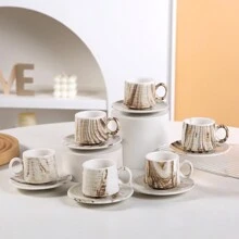 90ml/3.2oz Ceramic Espresso Coffee Cup And Saucer Set, Turkish Coffee Cup And Saucer Set