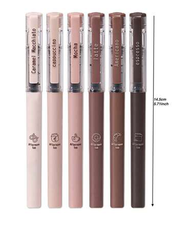 6pcs/8pcs Coffee Theme Liquid Quick-Drying Ink Gel Pens, No Smear Soft Touch Pens For Note Taking Drawing School Office Supplies Back To School