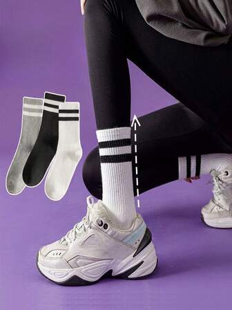 4/6 Paar Damen Knöchelsocken, leichte Socken mit Zwei-Streifen-Muster für Frühling und Sommer, einfache und japanisch-inspirierte, sehr attraktive passende Yoga-Hosen Sport-Langstrümpfe, für Gym, Herbst