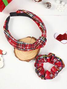 2 buc bentiță de Crăciun cu fundă în carouri, cerc colorat pentru legături de păr, set cadou accesorii sezoniere pentru păr, accesorii de păr, diademă, cerc pentru păr, bentiță de păr, articole școlare,