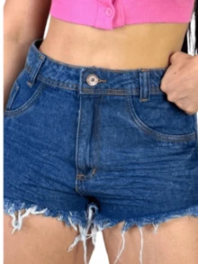 Short Jeans Feminino Cintura Sem Lycra - Lavagem escura - Visão 6