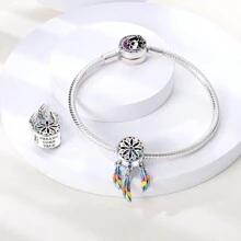 1 PCS S925 Sterling Silver Charm Bohemian Dreamcatcher Net Beads Lucky Wish Bead Pendant Suitable For Bracelet Necklace DIY Fine Jewelry Making Pendant Gift For Women - Multicolor - View 4