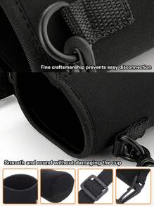 1pc Pink Floral & Letter Print Insulated Water Bottle Sleeve, Fits 550ml/750ml/1000ml/1500ml Bottles, Made Of Waterproof Nylon With Adjustable Strap, Suitable For Hiking, Camping, Sports - Black - View 6