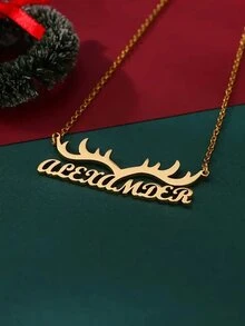 Customized Heart-Shaped Name Necklace With Reindeer, Christmas Tree, And Snowflake Design - Personalized Stainless Steel Jewelry For Women - Perfect Choice For Valentine's Day And Holiday Gifts