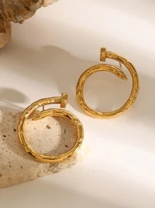 Uworld 1 对时尚钉子环耳环 18K 镀金金色不锈钢耳环女士 - 釘子 - 查看 7