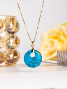 1pc Natural Crystal Doughnut Shape Charm Fashion Cute Pendant Amulet Lucky Coin Pendant Necklace, Holiday Party To Send Friends And Family Jewelry Gift Choice