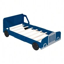 Striking Car-Shaped Design: This Twin-Size Bed Features A Captivating Car Shape, Available In Three Vivid Colors, Making It The Perfect Centerpiece For Any Child's Bedroom.  Superior Quality Construction: Made From Good-Quality Plywood And MDF, This Bed Is Built To Last, Providing Sturdy Slats That Support Daily Use And Withstand Wear And Tear.  Enhanced Safety Features: Designed With Protective Side Rails Next To The Headboard, This Bed Ensures A Secure Sleeping Experience, Preventing Accidental Falls For Added Peace Of Mind.  Comfort Meets Functionality: Blending Style And Practicality, This Bed Offers A Comfortable Sleeping Surface While Enhancing The Overall Aesthetic Of Your Child's Space.  Convenient Size And Easy Assembly: With Dimensions Of 77.2" X 40.9" X 29.9" (L X W X H), This Bed Is Easy To Assemble With Included Instructions. Note That The Mattress Is Not Included. - Màu xanh lam - Xem 1