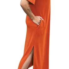 New York Extraordinary Summer Midi Sleeve T-Shirt Dress With Side Slit And Pockets - trái cam - Xem 3