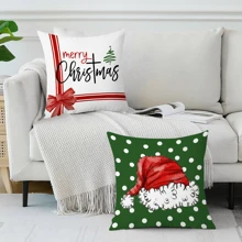 4 件圣诞树，蝴蝶结图案靠垫套，现代涤纶方形枕套腰枕套，适用于圣诞节小屋装饰、沙发、客厅家居装饰、节日快乐、冬季 - 彩色 - 查看 6