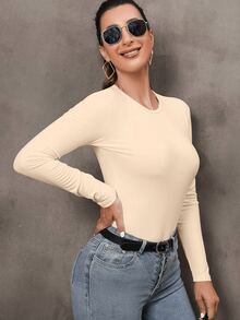 Women's Bodysuit Pantiblouse Sexy Blouse With Long Sleeves And Round Neck Beige - Beige - View 5