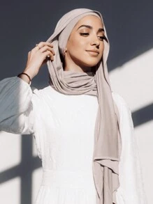 2 件套针织头巾和内帽套装，纯色柔软透气莫代尔面料，1 件简易管帽头巾 + 1 条薄莫代尔围巾，适合日常保守遮盖 - 淺米色 - 查看 3