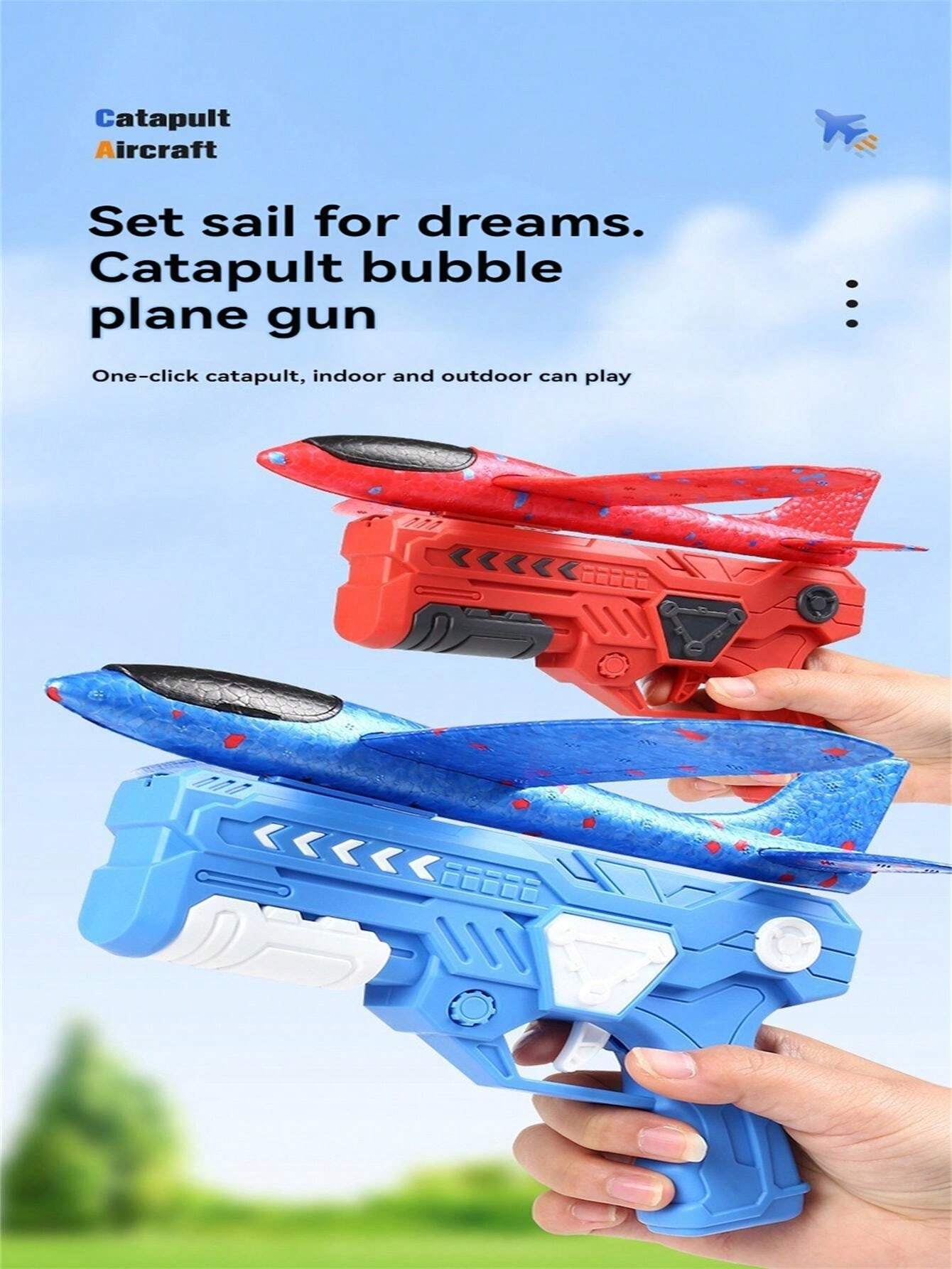 Kids Foam Throwing Airplane Launcher, Random Color Flying Airplane Toys