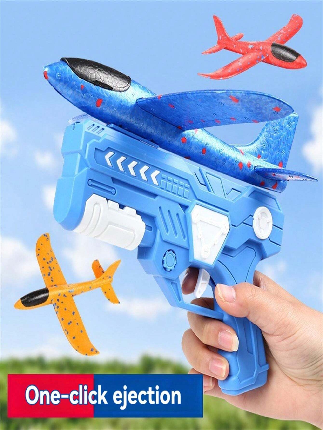 Kids Foam Throwing Airplane Launcher, Random Color Flying Airplane Toys