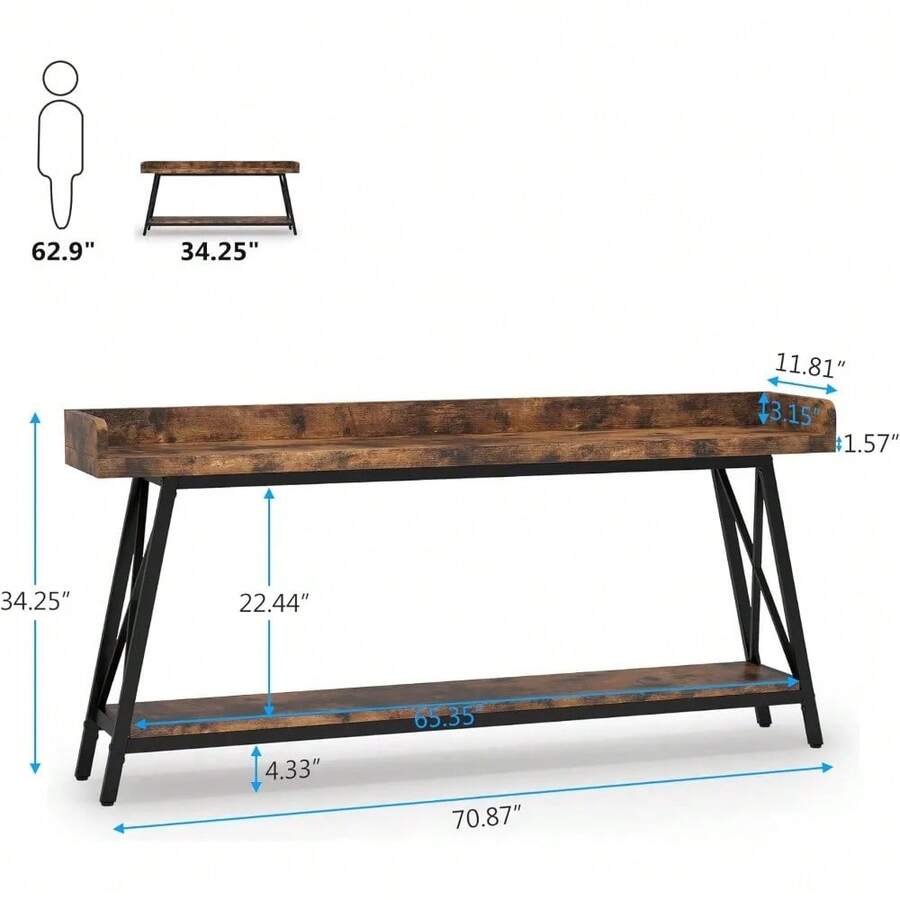 70.9 Inch Extra Long Console Table Behind Couch, Rustic Industrial Sofa