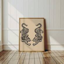 1幅带框/不带框复古抽象老虎日式艺术海报，Y2K复古油画帆布印刷品，极繁主义墙面艺术，宿舍、卧室、公寓、客厅、家居装饰的理想礼物 - 彩色 - 查看 3