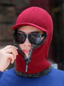 （请注意，内衬毛绒颜色随机，可能与图片所示颜色不完全一致）男士秋冬加厚保暖针织帽，带拉链，时尚百搭，适合户外骑行和滑雪。（注意：请勿将拉链拉至顶部，以免拉链脱落）休闲款 - 黑色 - 查看 8