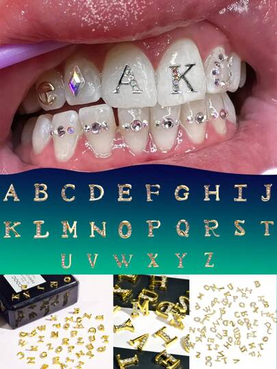 novani 1 pieza Kit de Joyas de Dientes con Letras Inglesas 3D , decoración súper brillante para dientes, accesorio de decoración Y2k