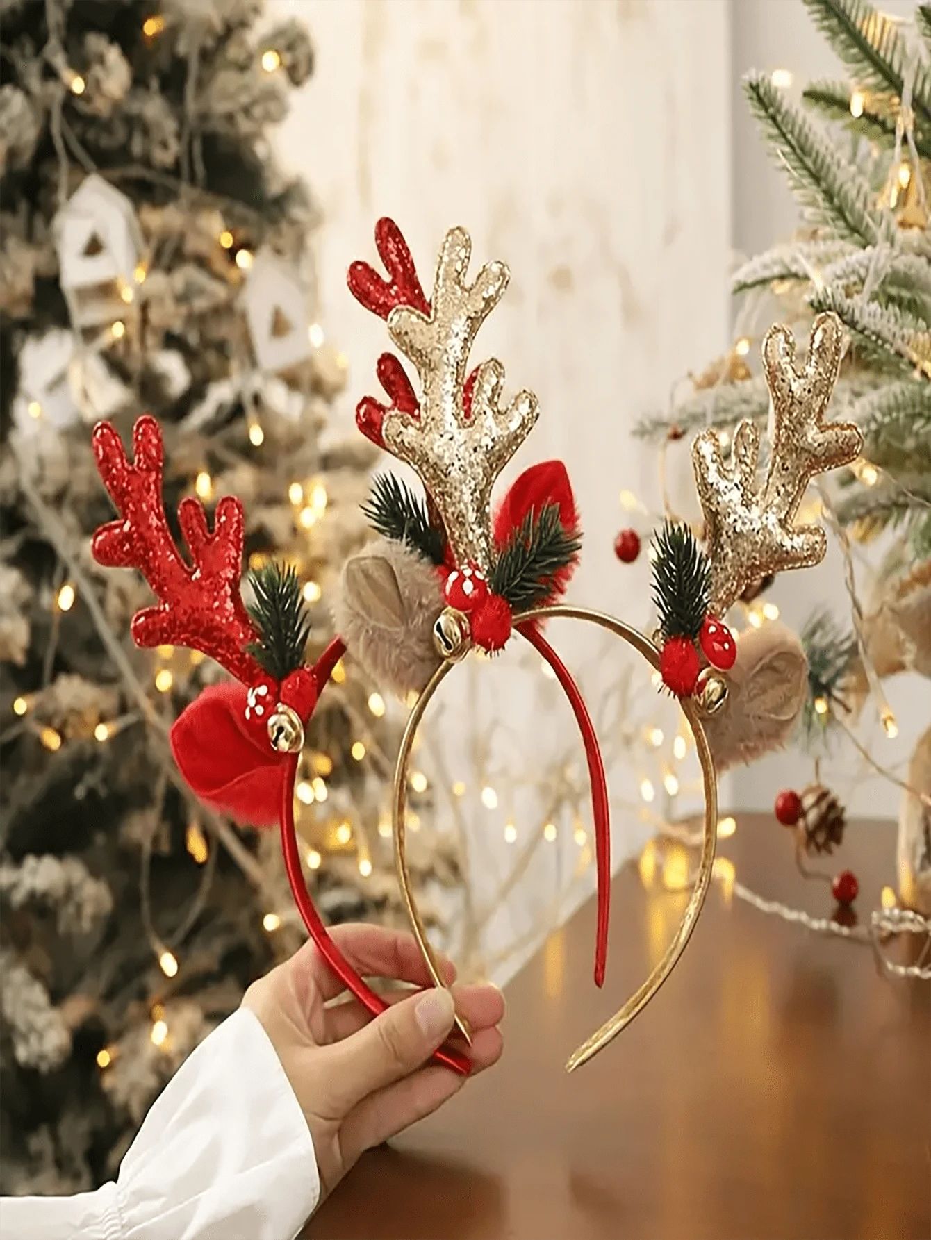 1 băng đô Giáng sinh Gạc hươu sáng bóng Trang trí chuông thông Băng đô Giáng sinh Trang trí tiệc thời trang Lễ hội Mũ đội đầu Tuần lộc Halloween - Nhiều màu - Xem 1