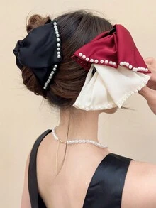 1pc New Women's Hair Claw Clip, All-Season Elegant Pearl Versatile Satin Large Hair Claw, Elegant & Luxurious Polyester (Polyester) Summer Hair Accessories Vacay Hair Clips - Multicolor - View 7